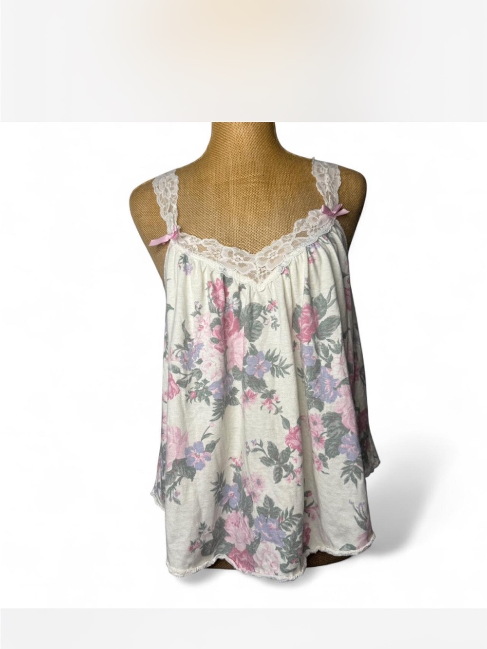 Vintage Floral Lace Trim Camisole Tank Top - Pink & Green